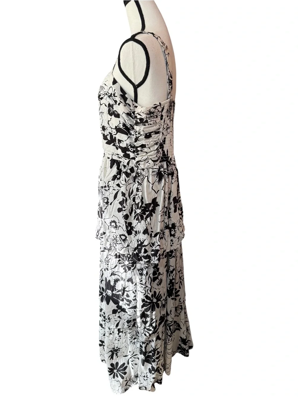 Abercrombie & Fitch Black and White Floral Tiered Maxi Dress, size XL